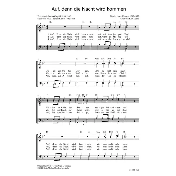 Produktbild des Artikels Auf, denn die Nacht wird kommen (Noten - Download)