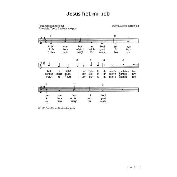 Produktbild des Artikels Jesus het mi lieb (Noten - Download)