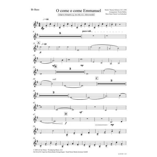 Produktbild des Artikels O Come, O Come Emmanuel (Bass in B) (Noten - Download)