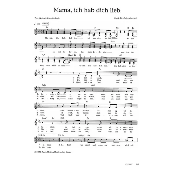 Produktbild des Artikels Mama, ich hab dich lieb (Noten - Download)