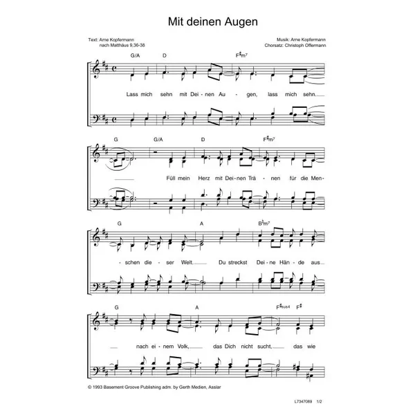 Produktbild des Artikels Mit deinen Augen (Noten - Download)