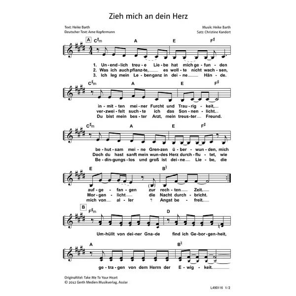 Produktbild des Artikels Zieh mich an Dein Herz (Noten - Download)
