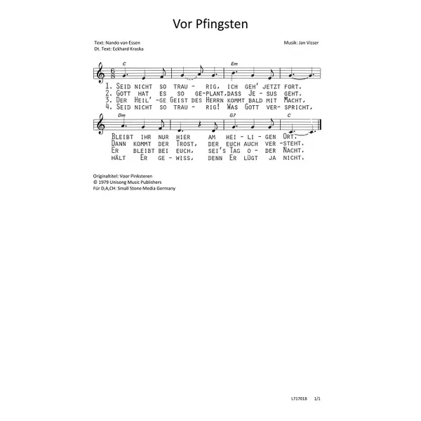 Produktbild des Artikels Vor Pfingsten (Noten - Download)