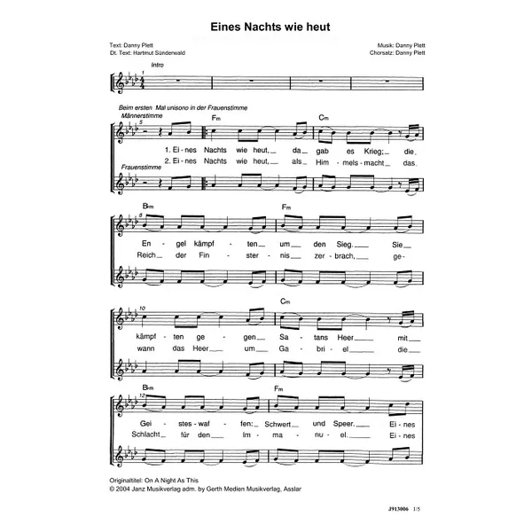 Produktbild des Artikels Eines Nachts wie heut (Noten - Download)