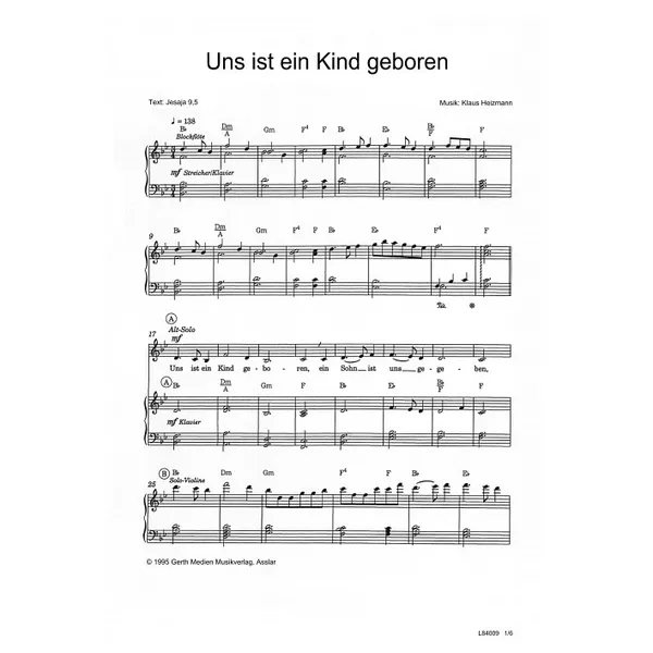 Produktbild des Artikels Uns ist ein Kind geboren (Noten - Download)