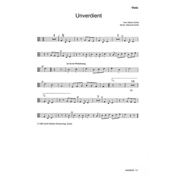 Produktbild des Artikels Unverdient (Viola) (Noten - Download)