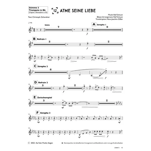 Produktbild des Artikels Atme seine Liebe (2. Trompete in Bb) (Noten - Download)