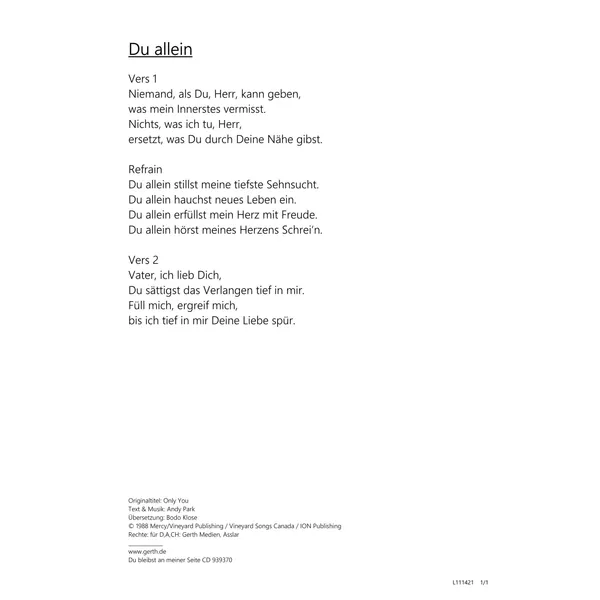 Produktbild des Artikels Du allein (Noten - Download)