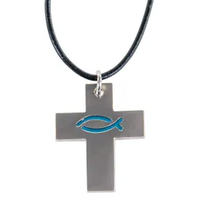 Produktbild des Artikels Kette "Kreuz mit Ichtys-Fisch" - blau ()