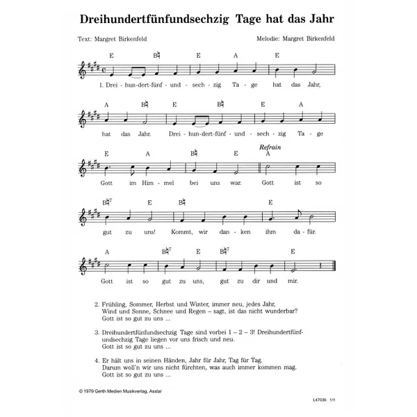 Produktbild des Artikels Dreihundertfünfundsechzig Tage hat das Jahr (Noten - Download)