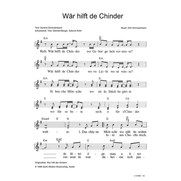 Produktbild des Artikels Wär hilft de Chinder (Noten - Download)