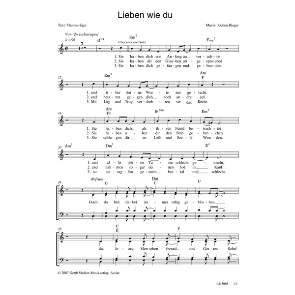 Produktbild des Artikels Lieben wie du (Noten - Download)