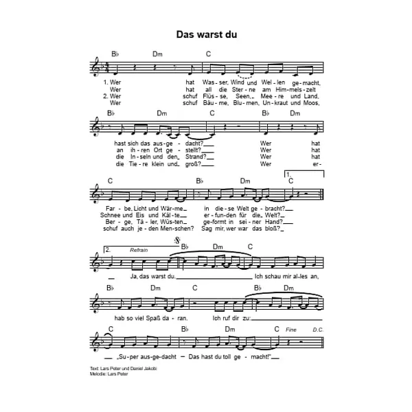 Produktbild des Artikels Das warst du (Noten - Download)
