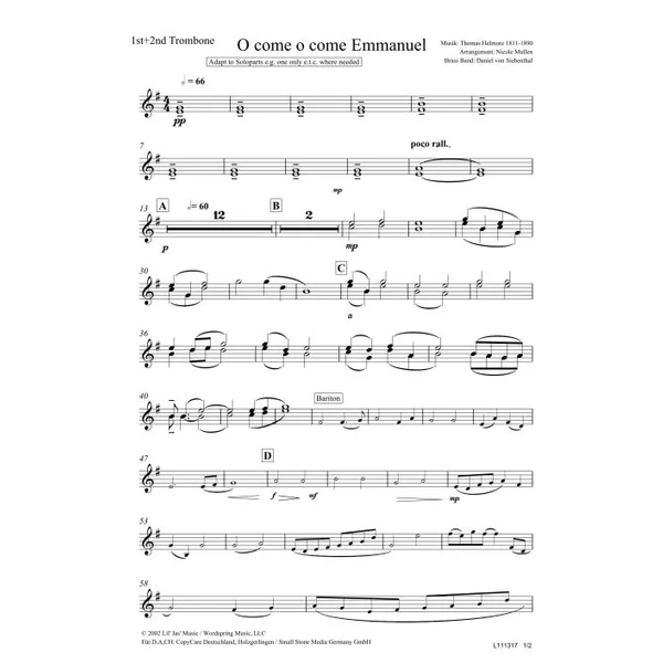 Produktbild des Artikels O Come, O Come Emmanuel (Posaune 1+2) (Noten - Download)