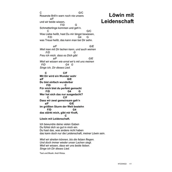 Produktbild des Artikels Löwin mit Leidenschaft (Noten - Download)