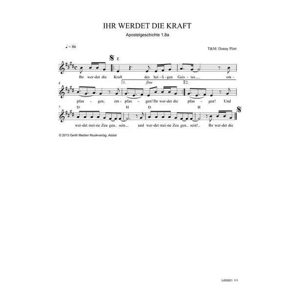 Produktbild des Artikels Ihr werdet die Kraft (Noten - Download)