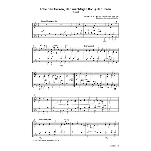 Produktbild des Artikels Lobe den Herren, den mächtigen König - Choral (Noten - Download)