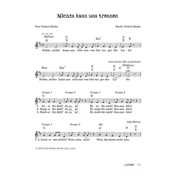 Produktbild des Artikels Nichts kann uns trennen (Noten - Download)