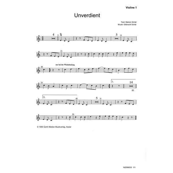 Produktbild des Artikels Unverdient (Violine 1) (Noten - Download)