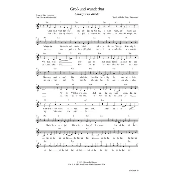 Produktbild des Artikels Groß und wunderbar (Noten - Download)