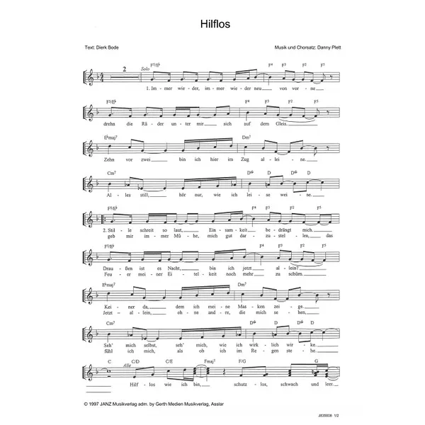 Produktbild des Artikels Hilflos (Noten - Download)
