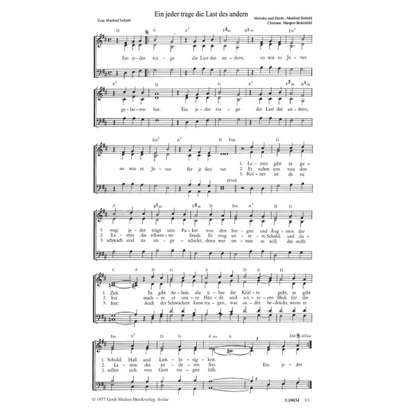 Produktbild des Artikels Ein jeder trage die Last des andern (Noten - Download)