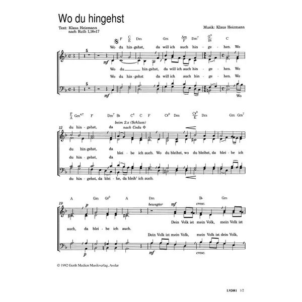 Produktbild des Artikels Wo du hingehst (Noten - Download)