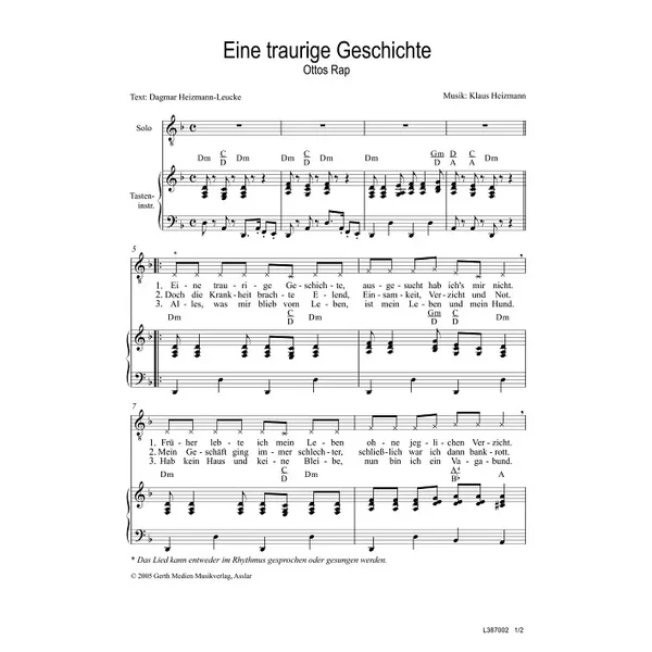 Produktbild des Artikels Eine traurige Geschichte (Noten - Download)