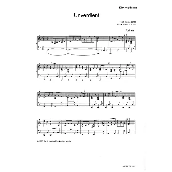 Produktbild des Artikels Unverdient (Klavier) (Noten - Download)