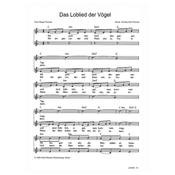 Produktbild des Artikels Das Loblied der Vögel (Noten - Download)