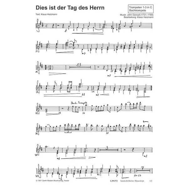 Produktbild des Artikels Dies ist der Tag des Herrn (Trompeten 1-3 in C / Bachtrompete) (Noten - Download)