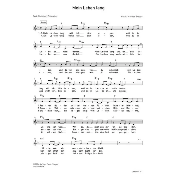 Produktbild des Artikels Mein Leben lang (Noten - Download)