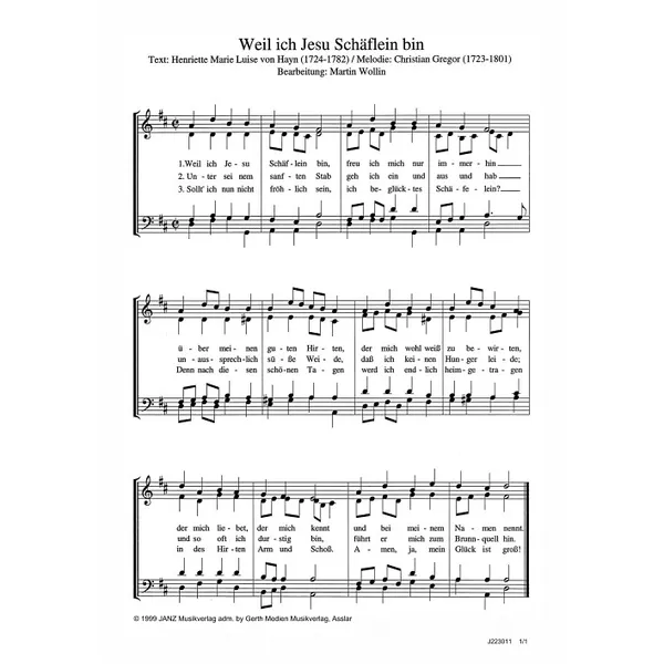 Produktbild des Artikels Weil ich Jesu Schäflein bin (Noten - Download)
