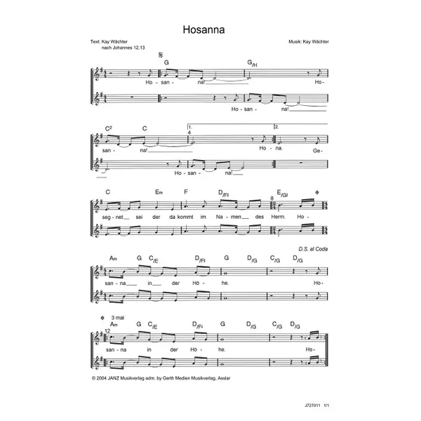 Produktbild des Artikels Hosanna (Noten - Download)
