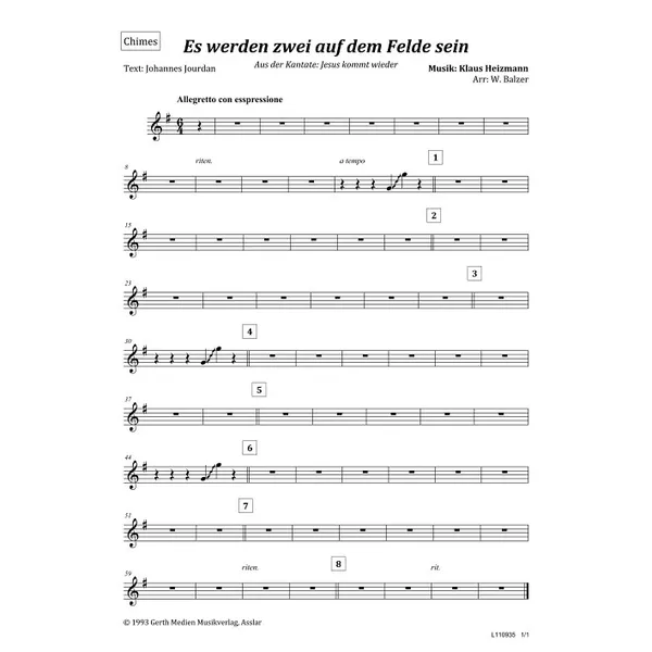 Produktbild des Artikels Es werden zwei auf dem Felde sein (Chimes) (Noten - Download)