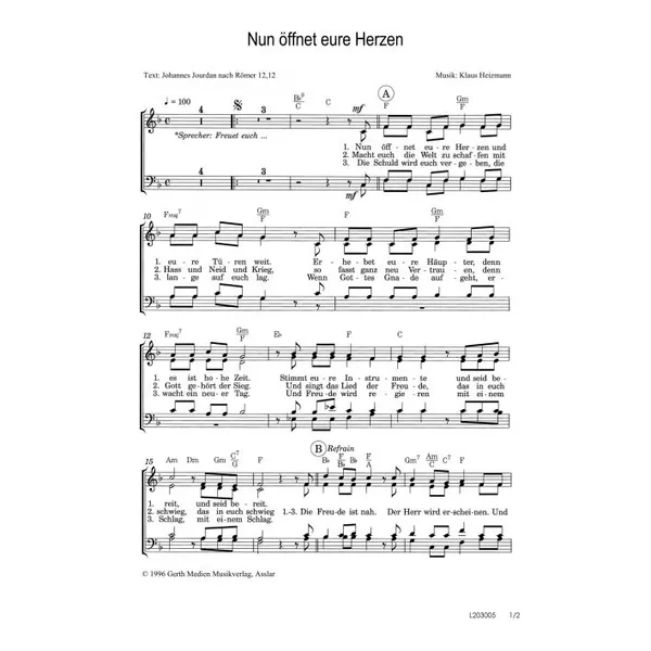 Produktbild des Artikels Nun öffnet eure Herzen (Noten - Download)