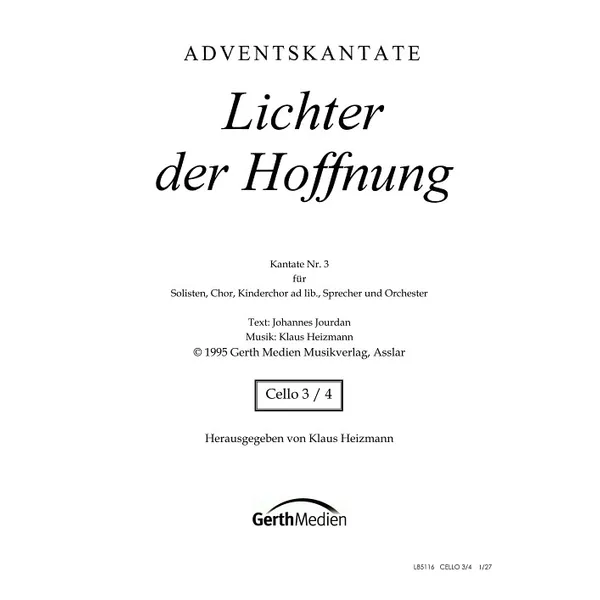 Produktbild des Artikels Lichter der Hoffnung (Violoncello 3+4) (Noten - Download)
