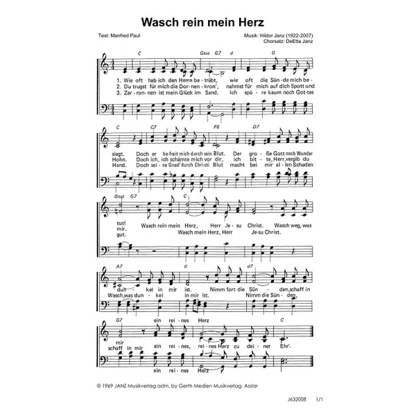 Produktbild des Artikels Wasch rein mein Herz (Noten - Download)