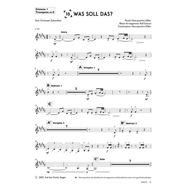 Produktbild des Artikels Was soll das? (1. Trompete in C) (Noten - Download)
