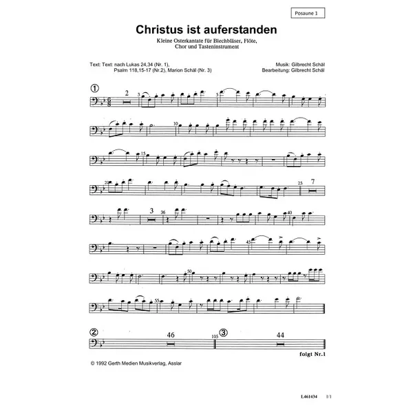 Produktbild des Artikels Christus ist auferstanden (Posaune 1) (Noten - Download)