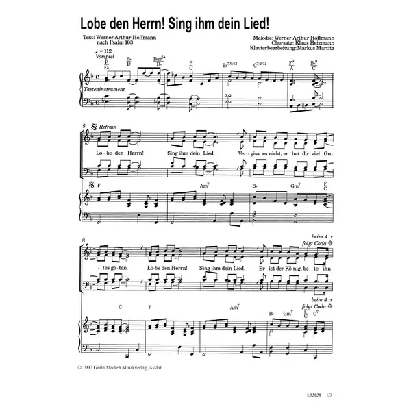 Produktbild des Artikels Lobe den Herrn! Sing ihm dein Lied (Noten - Download)