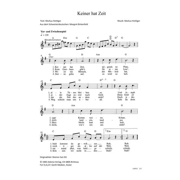 Produktbild des Artikels Keiner hat Zeit (Noten - Download)