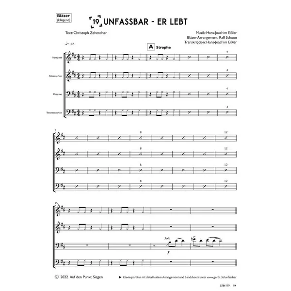 Produktbild des Artikels Unfassbar - Er lebt (Bläser) (Noten - Download)