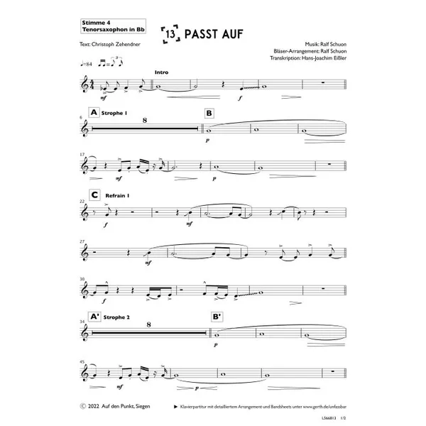 Produktbild des Artikels Passt auf (Tenorsaxophon in Bb) (Noten - Download)