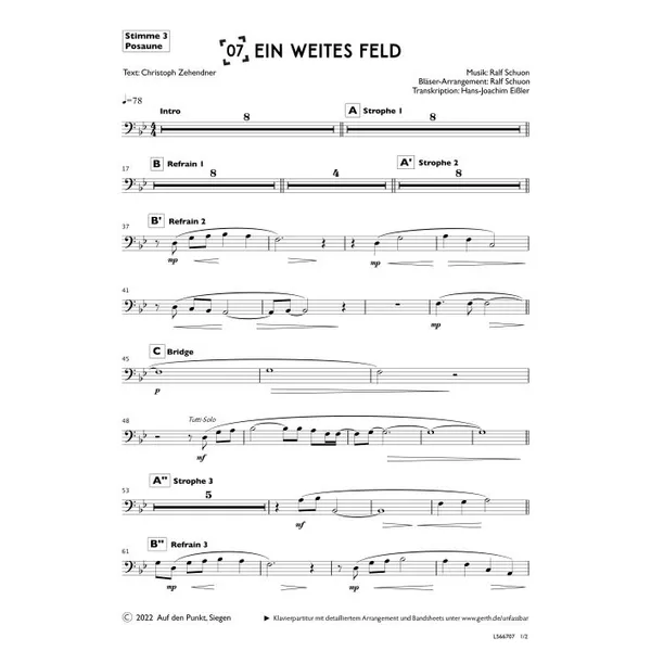 Produktbild des Artikels Ein weites Feld (3. Posaune) (Noten - Download)