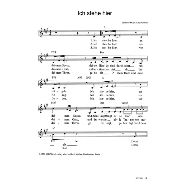 Produktbild des Artikels Ich stehe hier (Noten - Download)