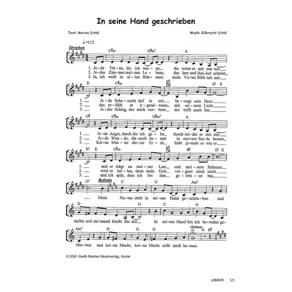Produktbild des Artikels In seine Hand geschrieben (Noten - Download)