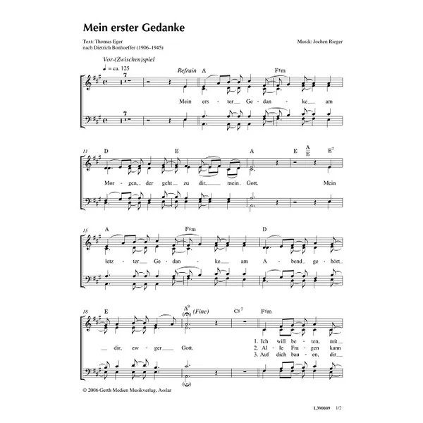 Produktbild des Artikels Mein erster Gedanke (Noten - Download)