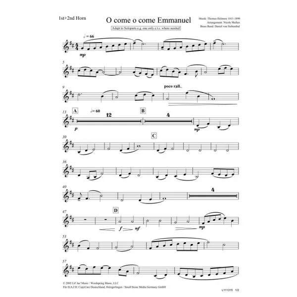 Produktbild des Artikels O Come, O Come Emmanuel (Horn 1+2) (Noten - Download)