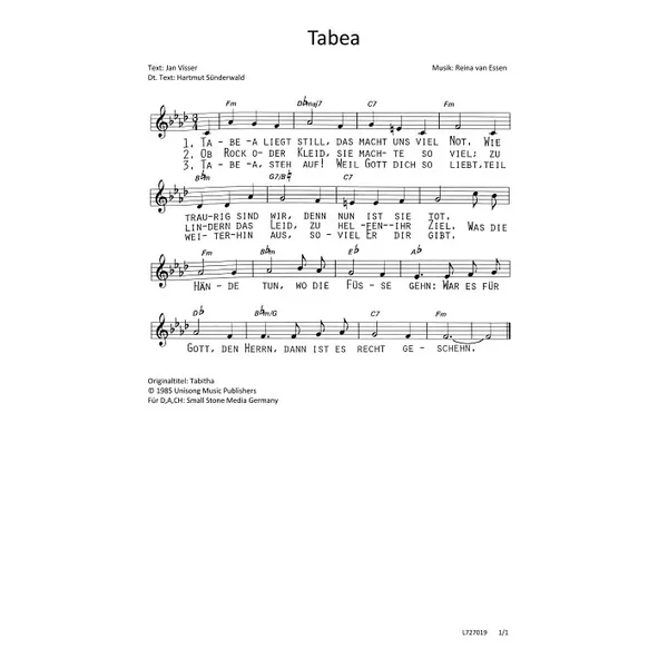 Produktbild des Artikels Tabea (Noten - Download)